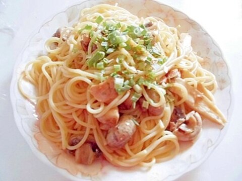 ツナとマッシュルームとエリンギの　ゆず醤油パスタ